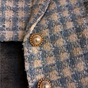 SHEIN Blue Tweed Blazer with Gold Buttons